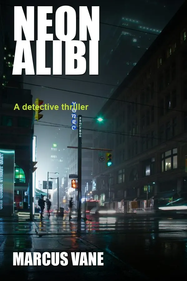 Neon Alibi by Marcus Vane, book cover design
